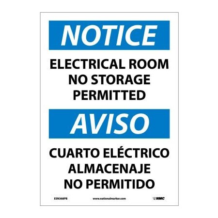National Marker Co Bilingual Vinyl Sign - Notice Electrical Room No Storage Permitted ESN368PB